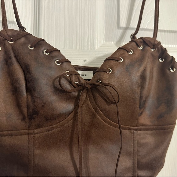 Bear Dance Dark Brown Lace-Up Camisole Corset Style Bustier Halter Top - Picture 2 of 6